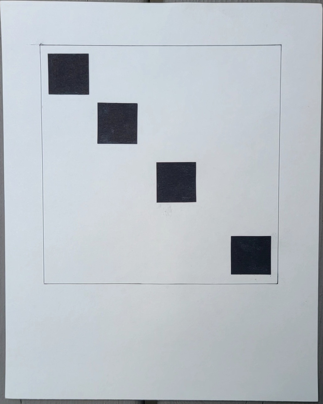 Diagonal line of squares with increasing spacing